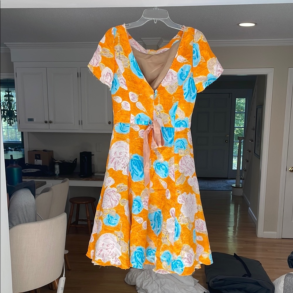 Tracy Reese Orange and Blue Ruffled Wrap Sundress